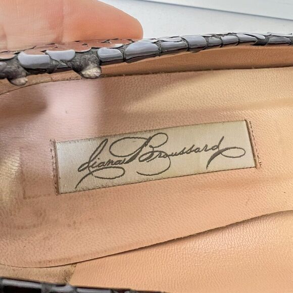 Diana Broussard Dark Brown Patent Croc Embossed Leather Low Block Heel Pumps - Picture 9 of 9